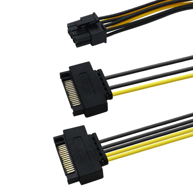 Cable de fuente de alimentación de tarjeta de vídeo, adaptador divisor SATA de 2x15 pines a tarjeta gráfica PCI-e PCIE de 6/8 Pines, 6/8 pines a Sata Dual Y, 18CM, 18awg - imagen 5