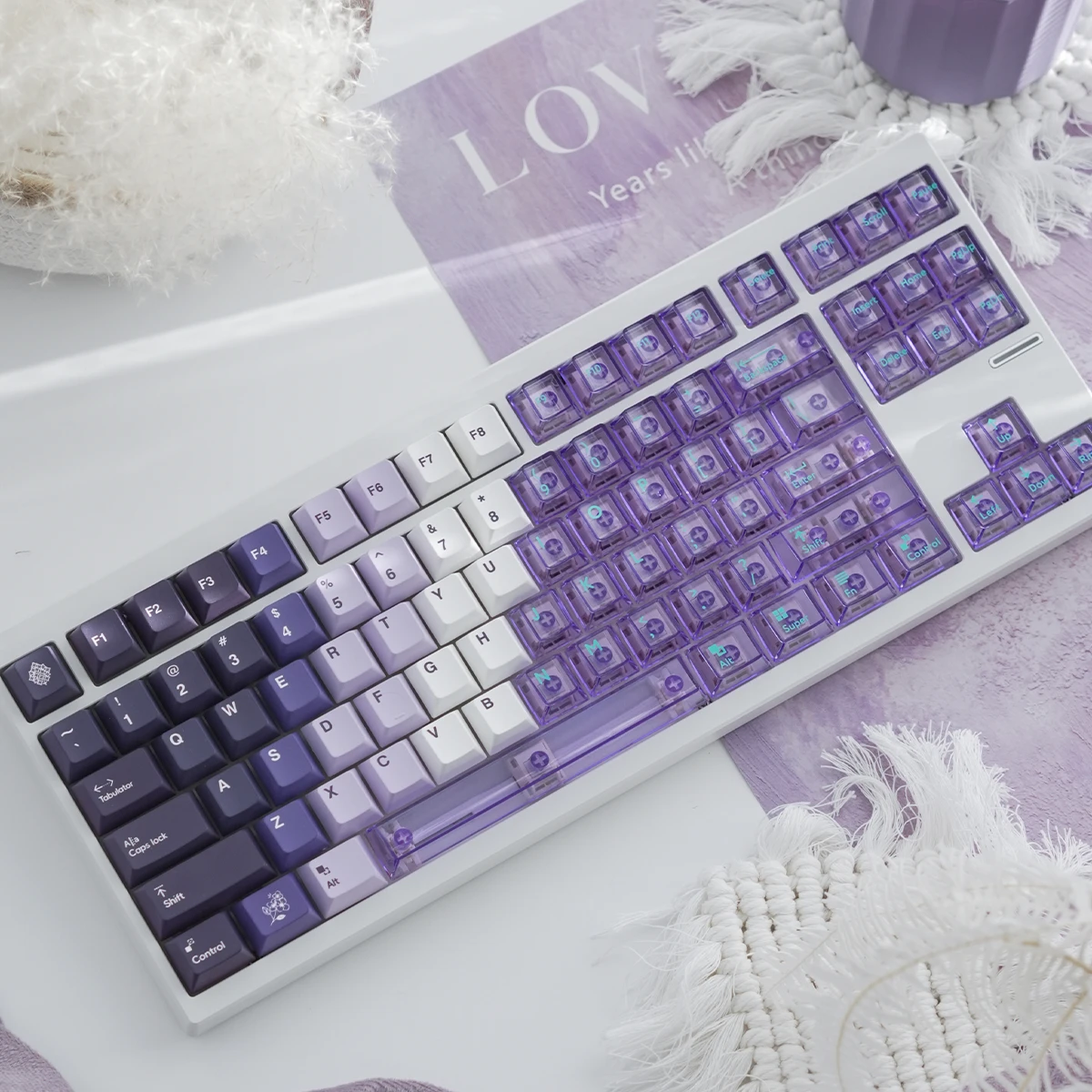 Teclas transparentes cristalinas, 149 teclas, teclas PBT para PC, perfil de cereza, sublimación de tinte, teclas personalizadas para teclado mecánico - imagen 4