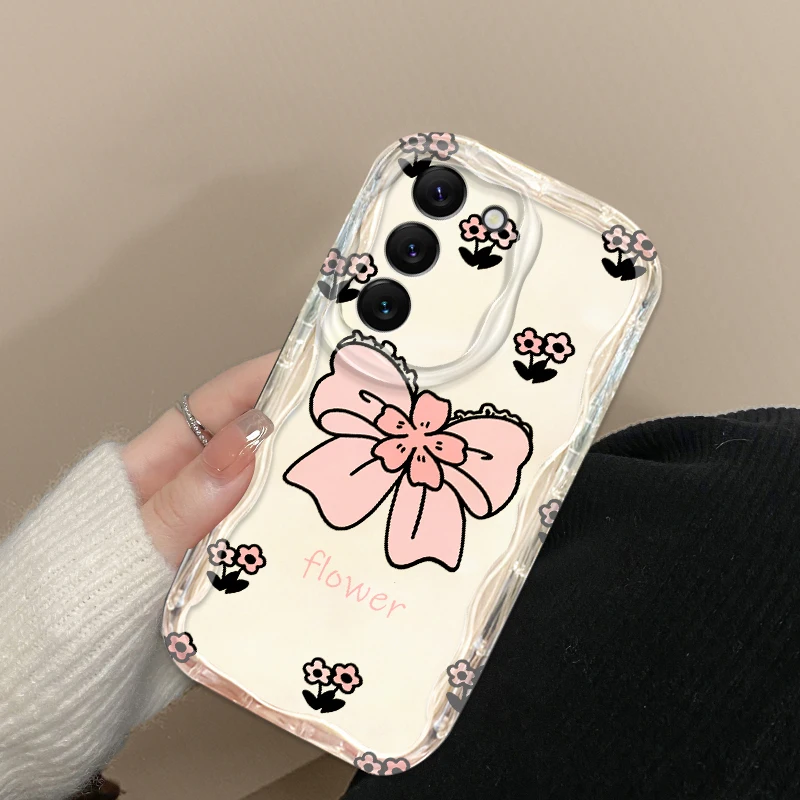 Nudo de mariposa de dibujos animados de flores para Samsung S24, S23, S21, S20 Ultra Plus FE, A73, A72, A71, A51, A31, A05S, A05, A04, cubierta de aceite de onda 5G - imagen 4