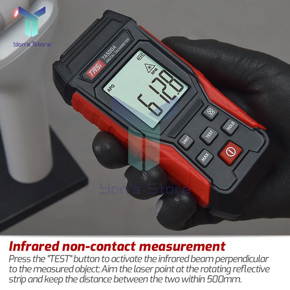 Tacómetro láser Digital TA500C, 1 piezas, 0,3 ~ 100000RPM, pantalla de 9999 Rpm, medidor de RPM, interruptor de tacómetro de contacto 2 en 1, velocímetro - imagen 3