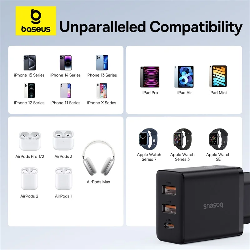 Cargador Baseus 30W USB-C PD 3.0 – Carga Rápida iPhone/Android