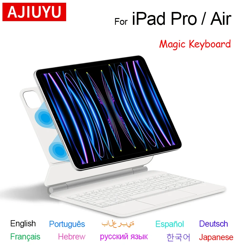 AJIUYU teclado mágico para iPad Pro 11 2022 2021 Air 5 4 10 10th Gen 10,9 pulgadas funda inteligente magnética árabe español alemán francés