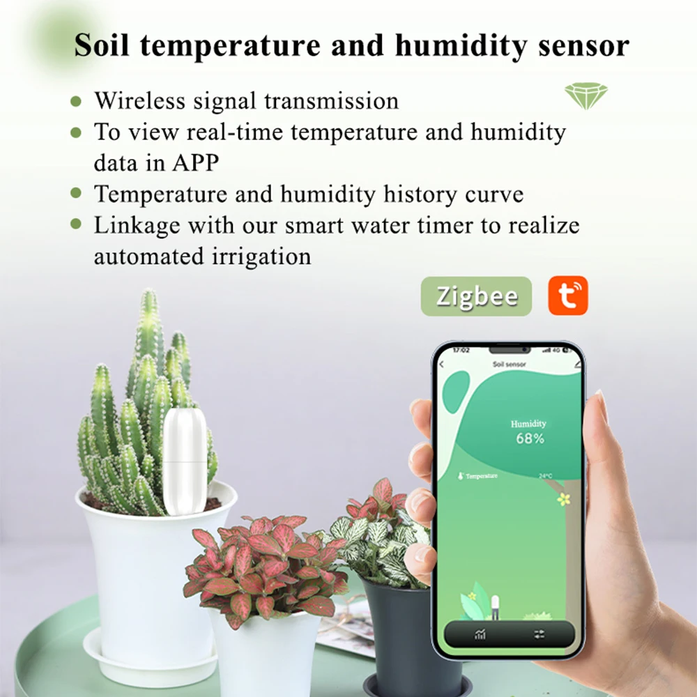Probador inteligente de temperatura y humedad del suelo inalámbrico Tuya Zigbee, aplicación para teléfono móvil en tiempo Real para plantar tierras de cultivo y jardín - imagen 5