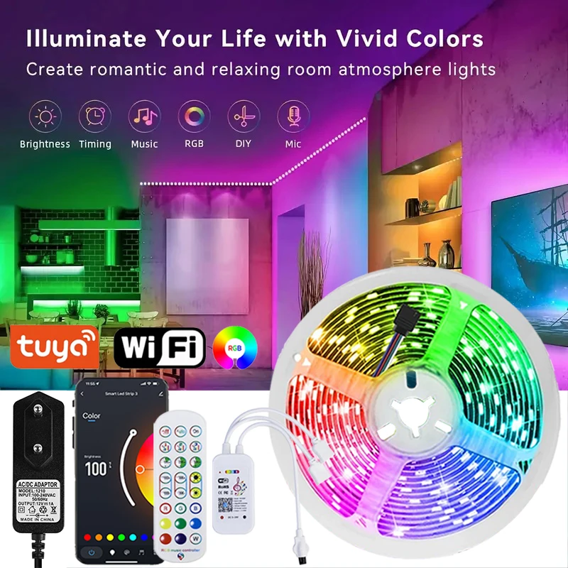 Tira de luces Led inteligente sincronización de música Rgb 5050 cinta de luz Led Wifi Bluetooth tira de luz Led para decoración de luces navideñas de dormitorio - imagen 2