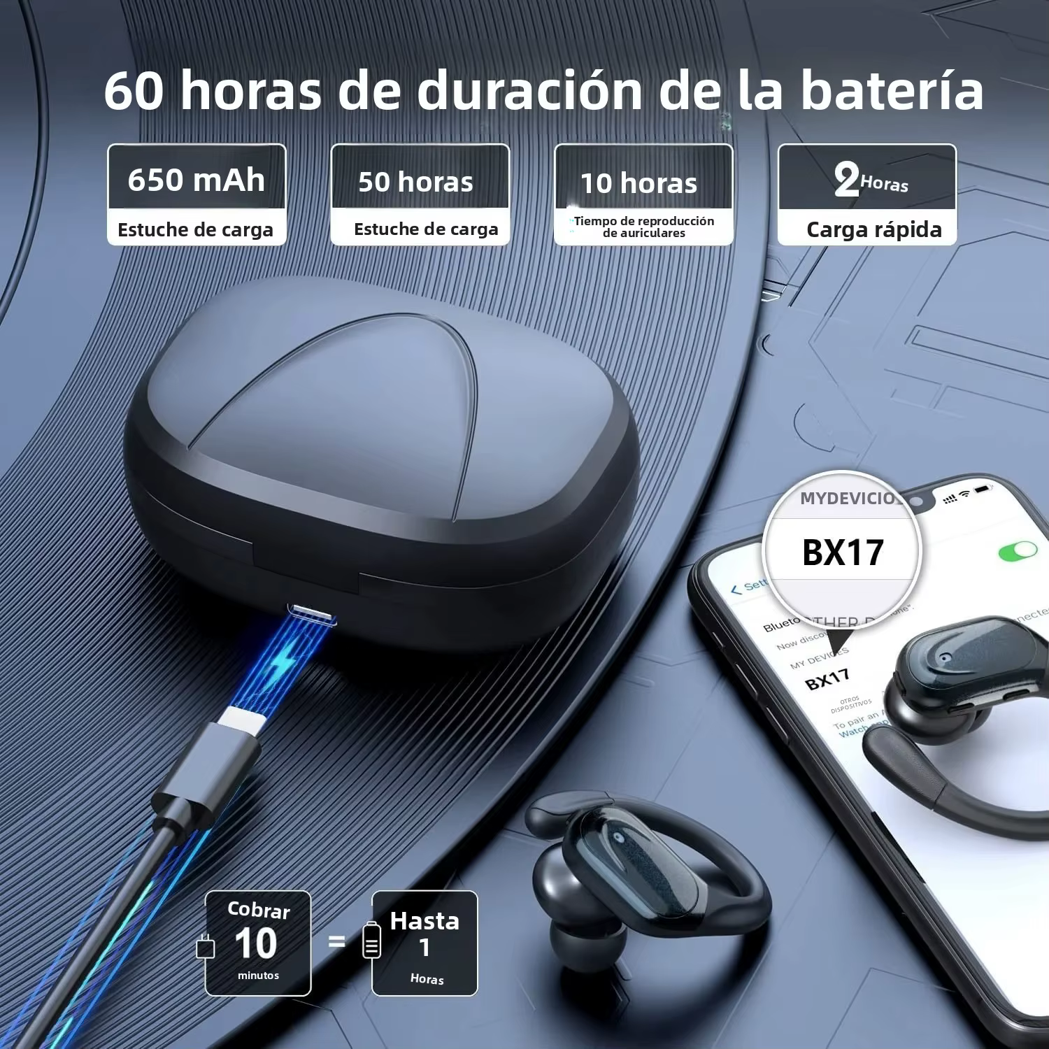 Auriculares Deportivos TWS Bluetooth 5.3 con Micrófono, Reducción de Ruido y HiFi 48H - imagen 2