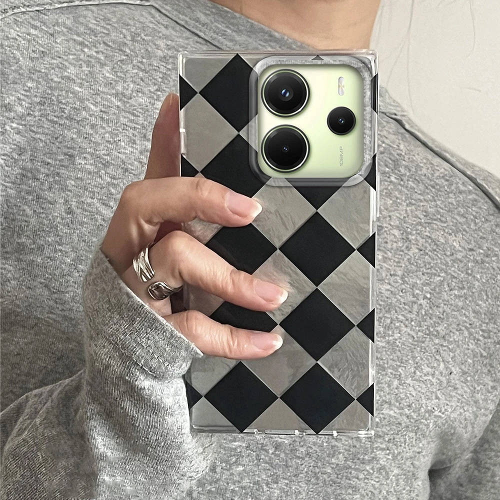  ﻿ Funda de teléfono con rejilla a cuadros negra para Xiaomi Redmi Note 14 13 12 11 11S 10 10S 9 Pro 15C 9C 13C 14C A3 A3X 9C A1 15 - imagen 3