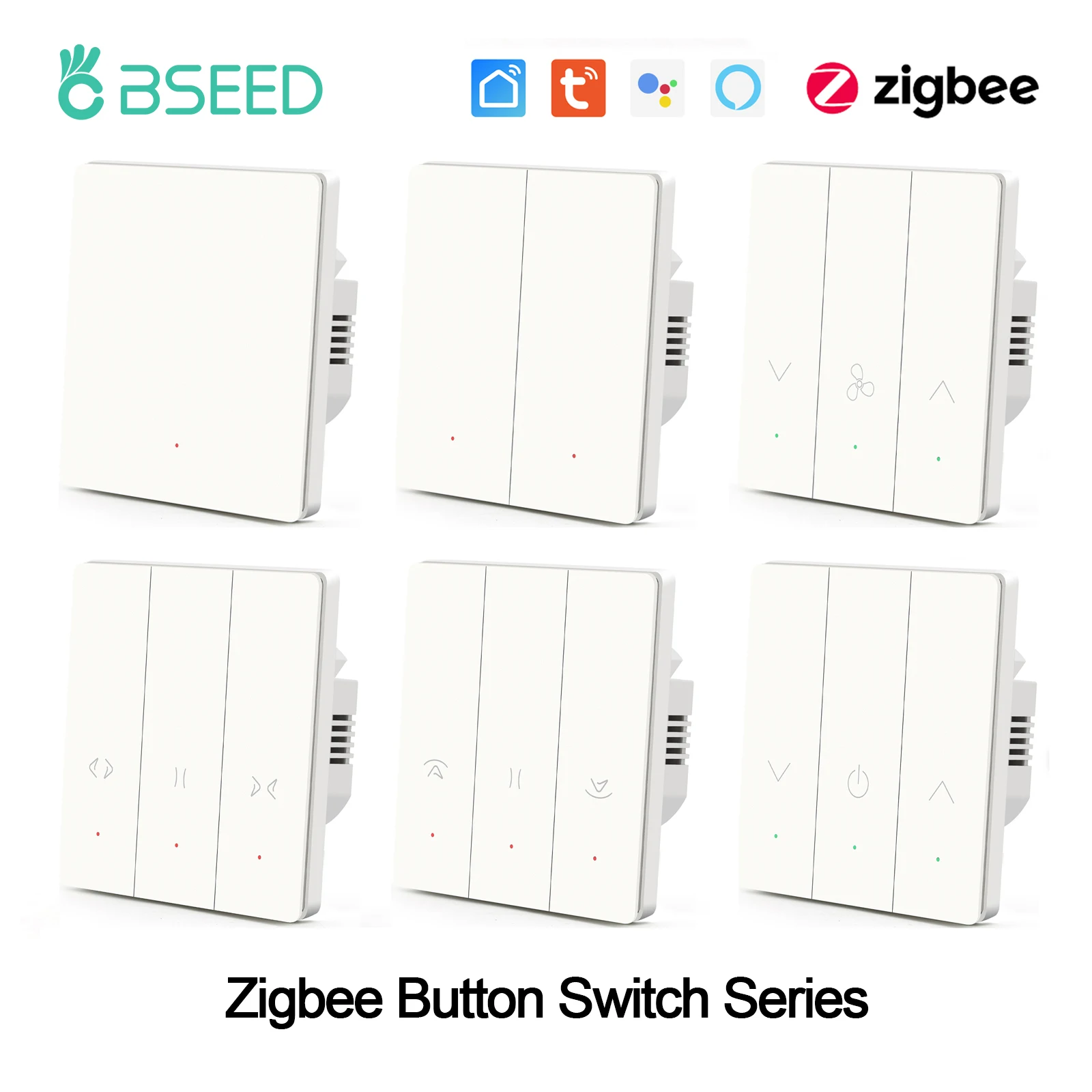 Interruptor de botón BSEED Zigbee, 1/2/3 entradas, 2 vías, interruptor de luz de pared, rebote automático, interruptor inteligente para persiana de cortina, requiere Neutral - imagen 2