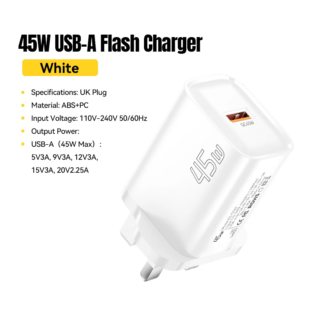 45W White UK Plug