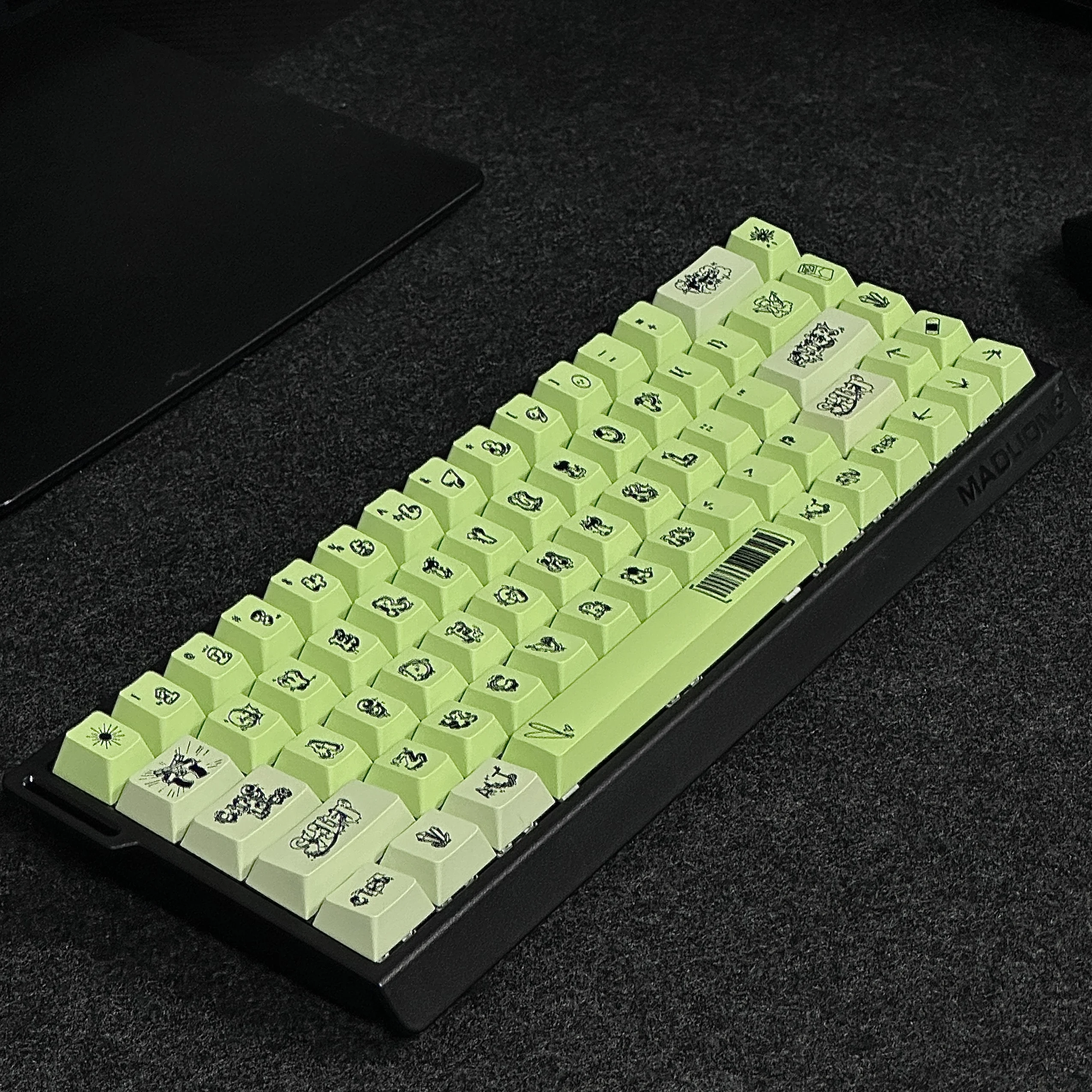 Teclas verdes fluorescentes con grafiti americano, proceso de sublimación Cherry Pbt, pintadas a mano, 132 teclas para teclas personalizadas - imagen 4