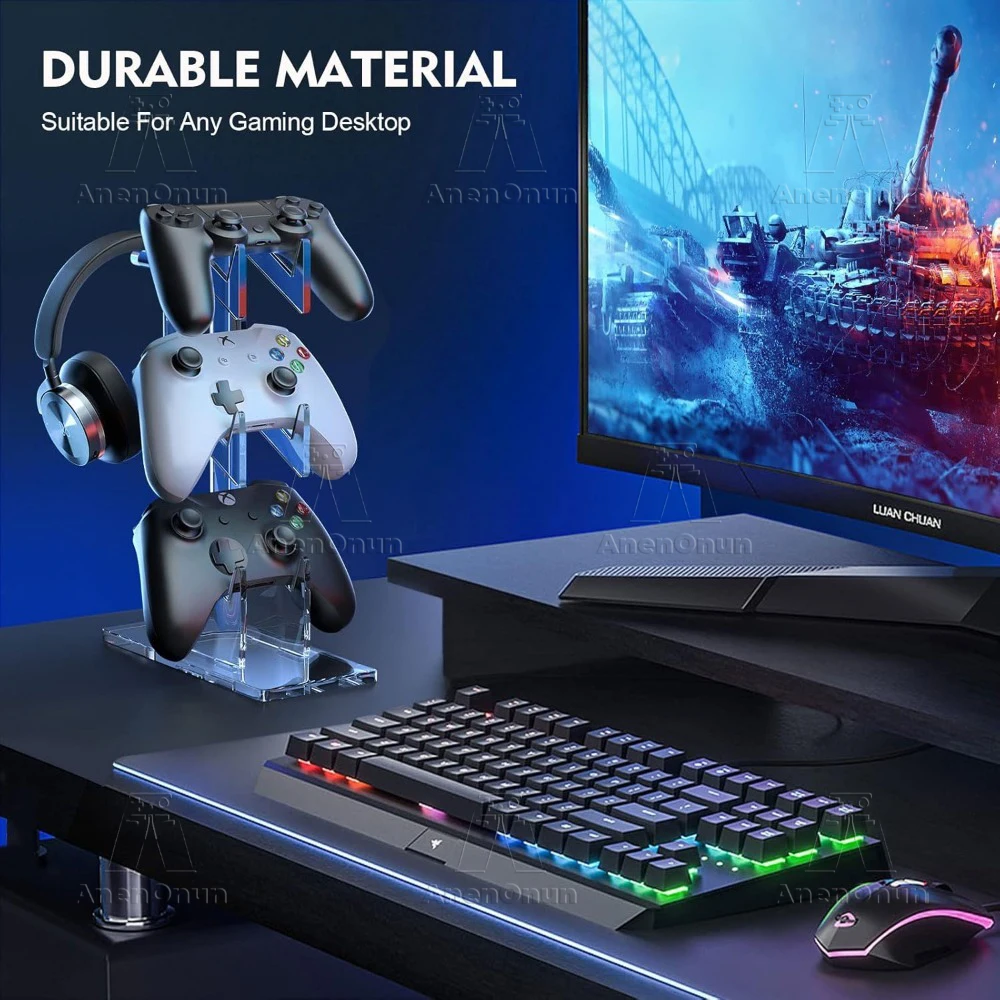Controlador de juegos acrílico transparente de 3 niveles y soporte para auriculares para PS5/PS4/Xbox/Switch, soporte de exhibición organizador de escritorio para Gamepad - imagen 5