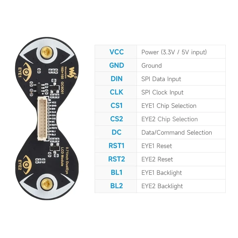 Waveshare-Módulo de pantalla LCD redondo de ojo de 0,71 pulgadas, opción SPI 160 × 160 65K de colores para Arduino Raspberry Pi ESP32 Pico STM32 - imagen 5
