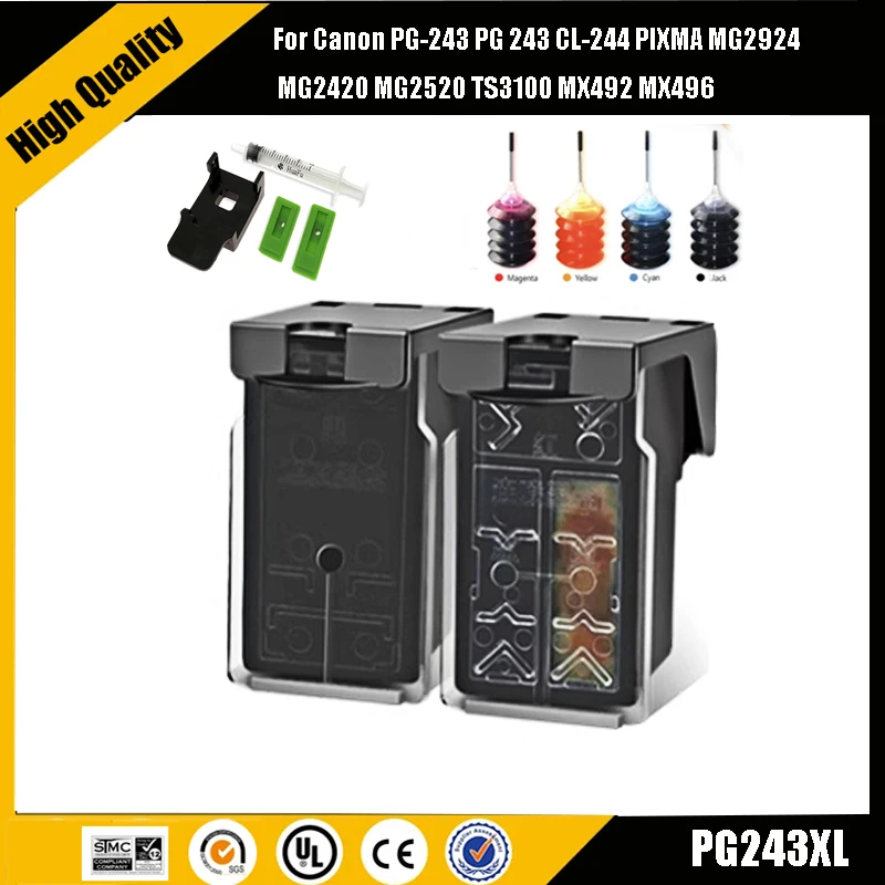 Einkshop 243 244 PG243 cartucho de tinta recargable para Canon PG-243 PG 243 CL-244 PIXMA MG2924 MG2420 MG2520 TS3100 MX492 MX496