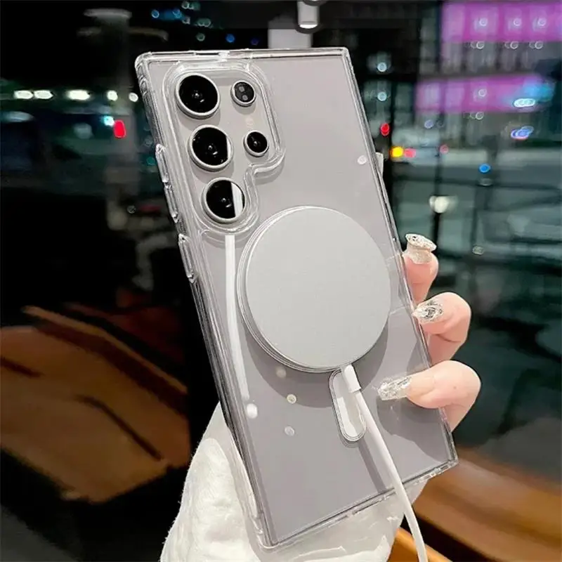 Funda de teléfono Magsafe con carga magnética para Samsung Galaxy S25 Ultra S24 Plus S23 S22 S21 FE Ultra 25 bordes, funda transparente a prueba de golpes - imagen 3