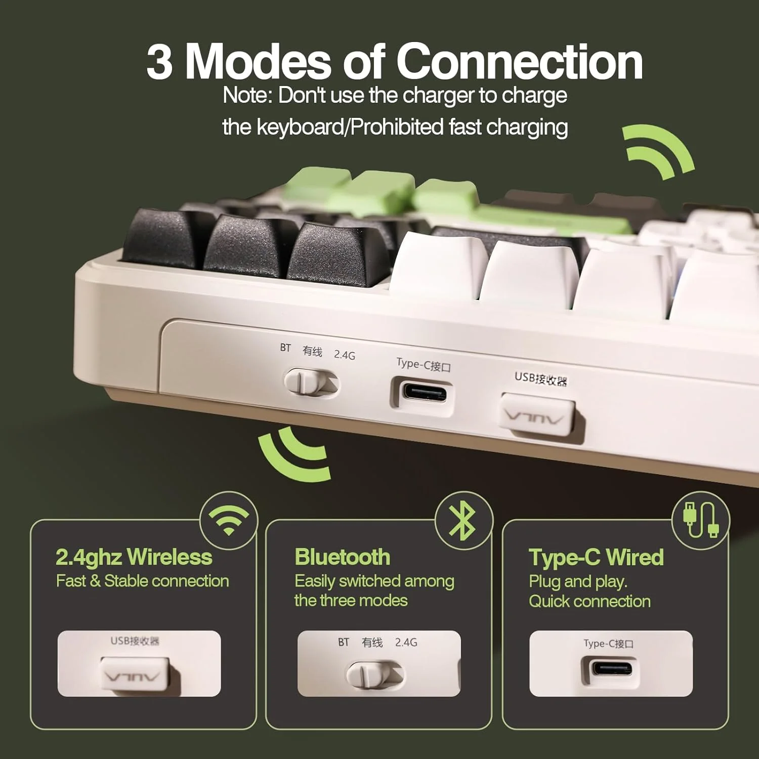 Teclado mecánico AULA F87 Pro, 3 modos, 2,4G/USB/Bluetooth, teclado inalámbrico para juegos de tres modos, teclado con junta RGB Hotswap de 87 teclas - imagen 3