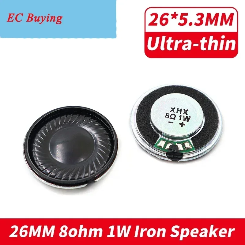 2 uds 26MM 8 Ohm 1 vatio pieza de repuesto de altavoz 26*5,3 MM 8Ohm 1W altavoz caja de hierro imán interno 26 MM bocina
