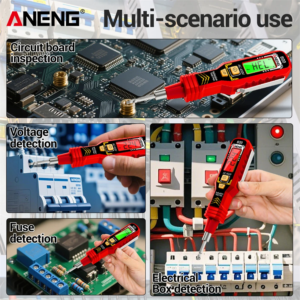 ANENG-destornillador de voltaje CA de 11V ~ 450V, probador eléctrico inteligente B20, pluma medidora cruzada ranurada de doble uso con detección inteligente - imagen 5
