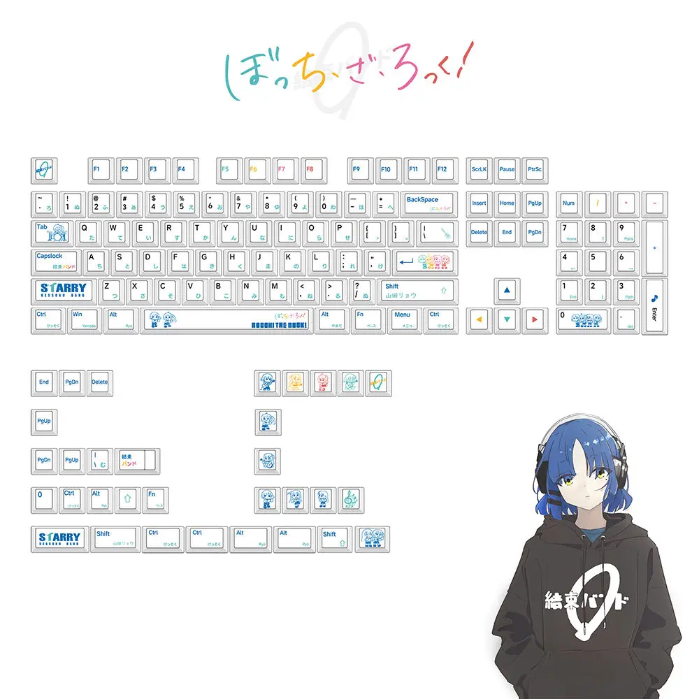 136 teclas Lonely Rock Yamada Ryo tema PBT 1,7 mm teclas Chreey alta PBT sublimación de calor teclas diseño ANSI