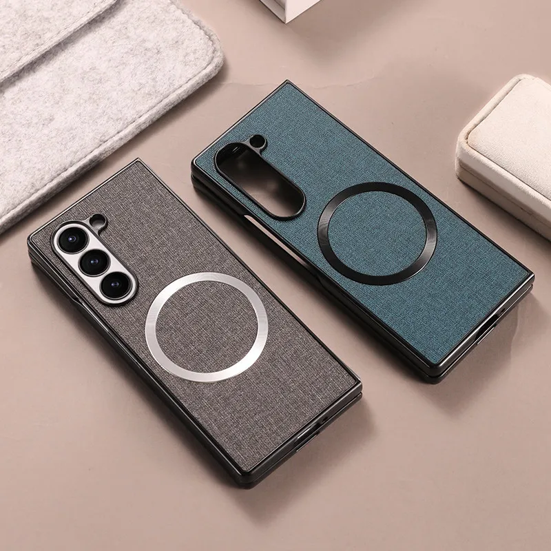 Para Samsung Galaxy Z Fold 6 funda magnética ELVEV TPU + PC antideslizante ultrafina tela textil patrón cubierta de succión - imagen 5