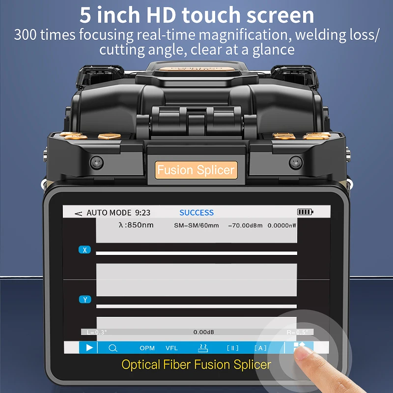 Empalmador de fibra Fuison totalmente automático, 6 motores, A-80F/A-10, pantalla táctil multilingüe, máquina de fusión en caliente de fibra óptica, VFL OPM integrada - imagen 3
