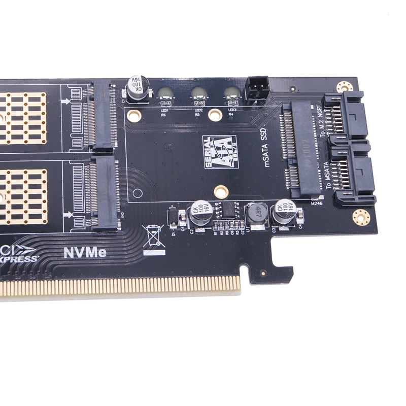 Adaptador M2 NVMe SSD NGFF a PCIE 3,0 X16 M Key B Key mSATA PCI Express 3,0 M.2 NVME SSD M2 SATA SSD mSATA 3 en 1 convertidor elevador - imagen 4