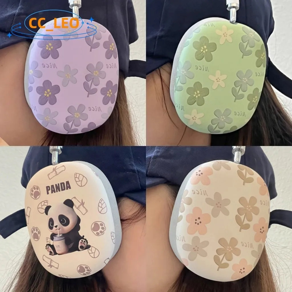 Funda de silicona suave para AirPods Max, carcasa protectora a prueba de golpes, con dibujos de flores, Panda