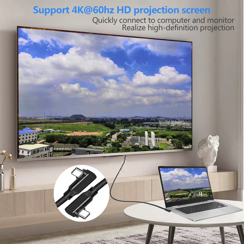 Cable de transferencia de datos USB C a tipo C Ángulo de 90 grados VR Link Quest 2 USB3.2 Gen 2 20Gbps 4K @ 60Hz 100W PD QC Cable de carga de carga rápida para Xiaomi Redmi Realme POCO Macbook Pro iPad Oneplus Oppo - imagen 3