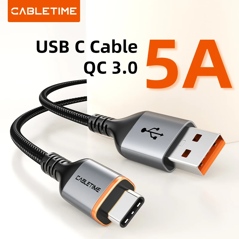 CABLETIME 5A USB tipo C Cable súper carga QC3.0 cargador de Cable de datos para Samsung xiaomi redmi Huawei Nova