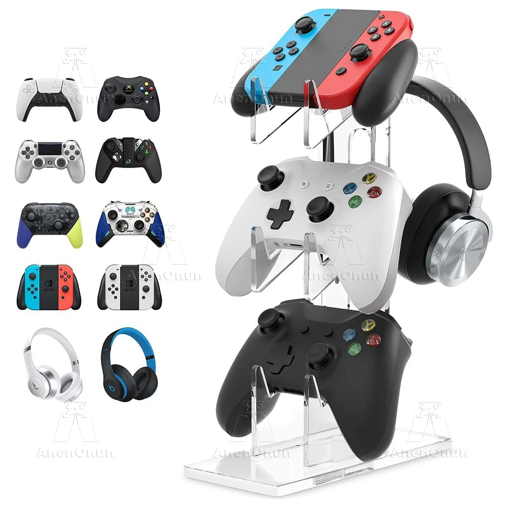 Controlador de juegos acrílico transparente de 3 niveles y soporte para auriculares para PS5/PS4/Xbox/Switch, soporte de exhibición organizador de escritorio para Gamepad - imagen 2
