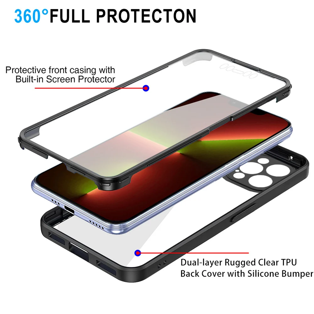 Funda completa de grado militar 360 para iPhone 16E 16 15 14 13 12 11 Pro Max Plus, cubierta transparente a prueba de golpes para PC, carcasa dura fina - imagen 3