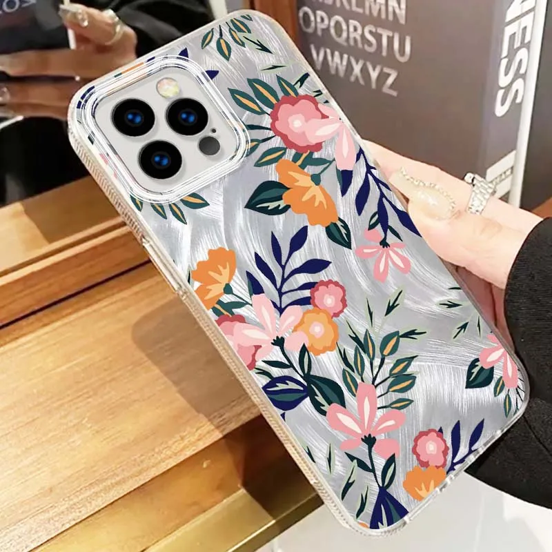 Funda con patrón de flores coloridas para Apple iPhone 16 16E 15 14 13 12 11 8 XS X Pro Max, funda de teléfono con textura de plumas - imagen 3
