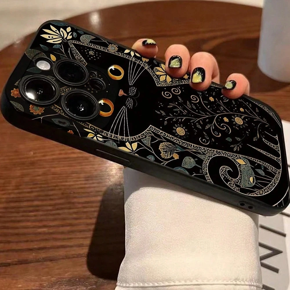 Funda de teléfono mate de estilo Retro con diseño de gato negro para Xiaomi Poco X7 X6 X5 X3 F5 F6 F7 M6 Pro 4G, funda de silicona TPU suave a prueba de golpes - imagen 4