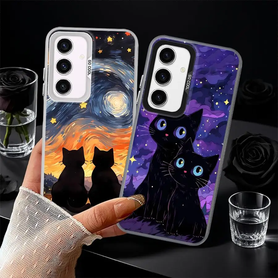 Funda para Samsung Galaxy A26 A23 A73 A33 A34 A32 A25 A53 A24 A22 A52 A36 funda trasera para teléfono cielo estrellado gato dibujos animados - imagen 5