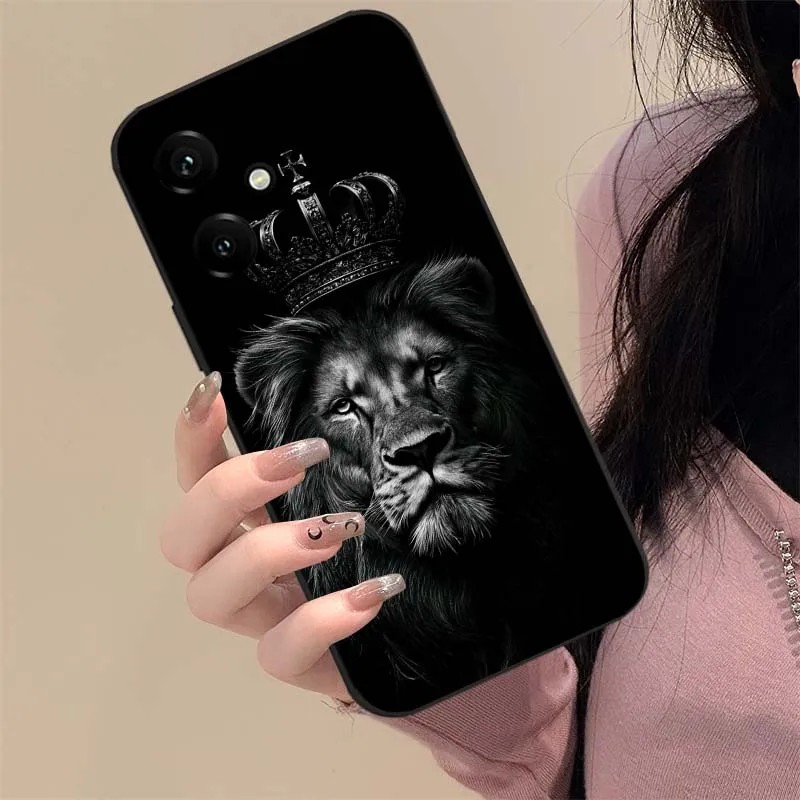 Estampado de León Animal para Honor X50I X50GT X50 X40I X40 X30I V40 V30 Play 7T 6T 8T 60 Pro Max Plus funda de teléfono negra - imagen 4