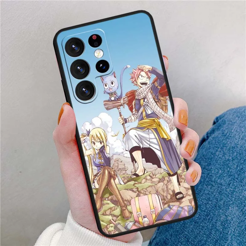 Funda de Anime Fairy Tail para Samsung Galaxy Note 20 10 9 8 A24 A34 M13 M31 M32 M52 M62 Ultra Lite funda de teléfono negra - imagen 4