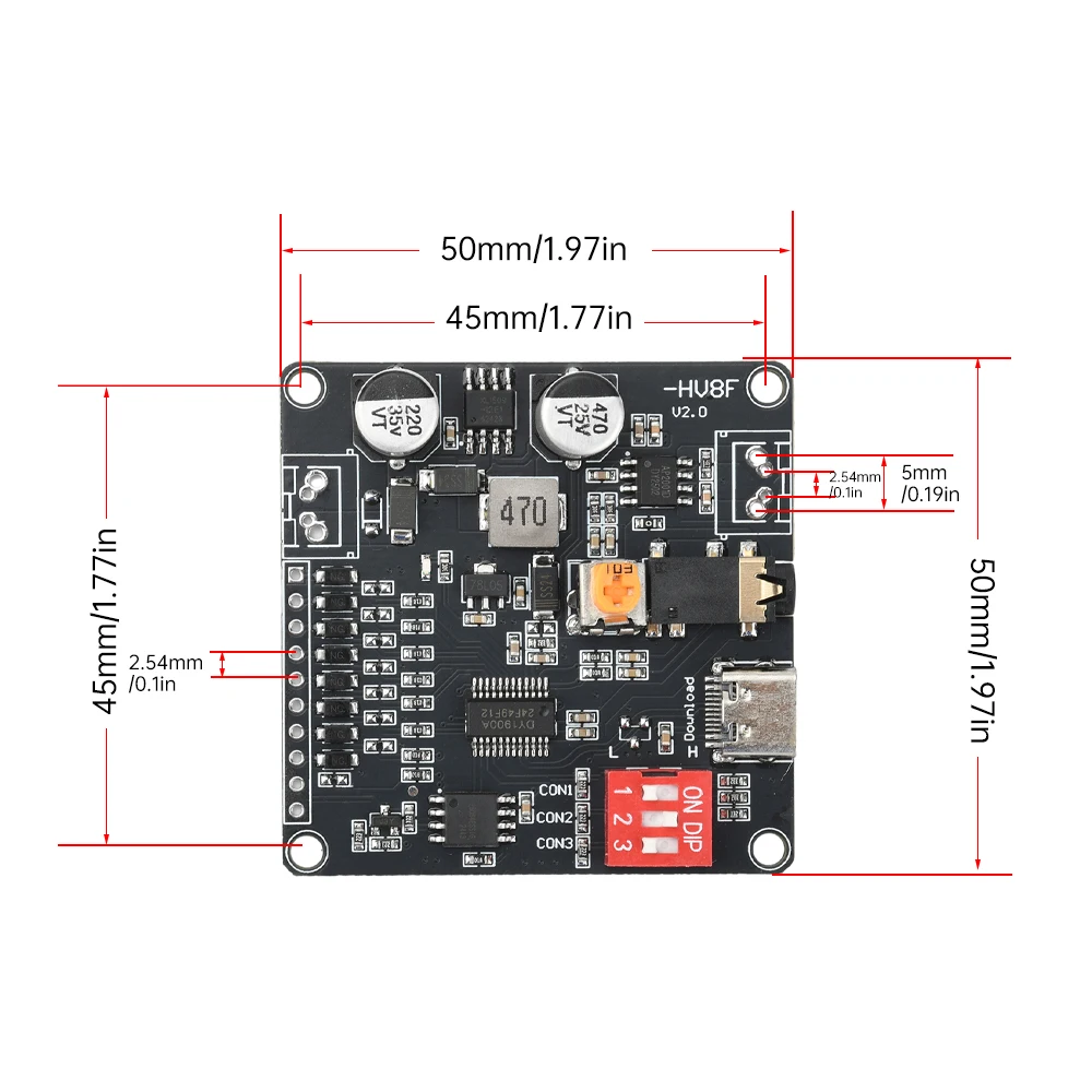 HV8F 12V/24V 10W/20W Módulo de reproducción de voz reproductor de música MP3 para Arduino DC 6-35V admite decodificación MP3 WAV Flash integrado de 64Mbit - imagen 4