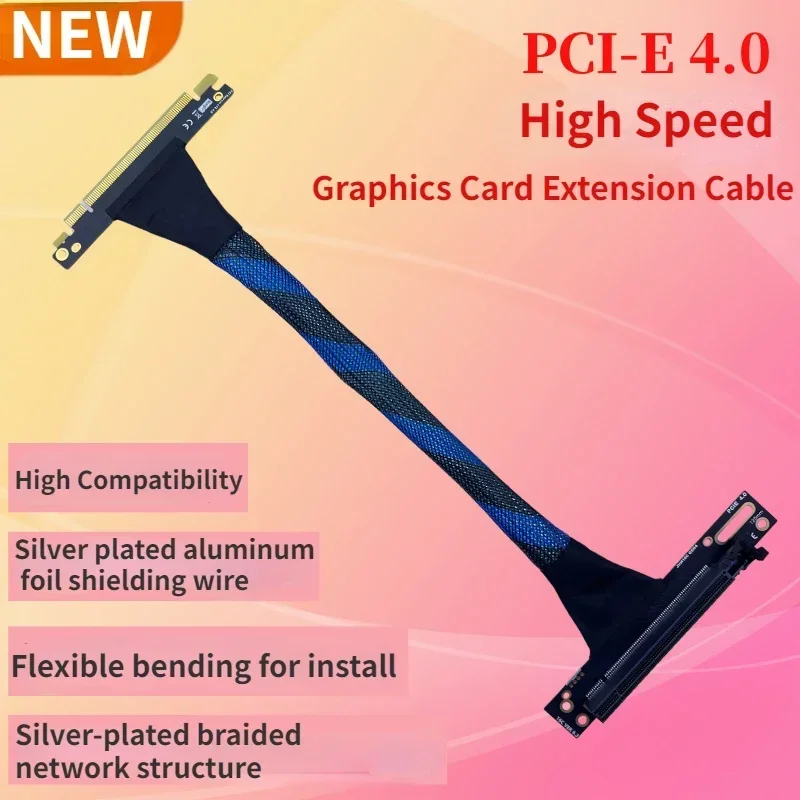 Tarjeta gráfica Premium PCIE 4,0 X16, Cable de extensión GPU, conector de 90 y 180 grados, funda de malla trenzada GEN4 para procesamiento de servidor AI - imagen 3