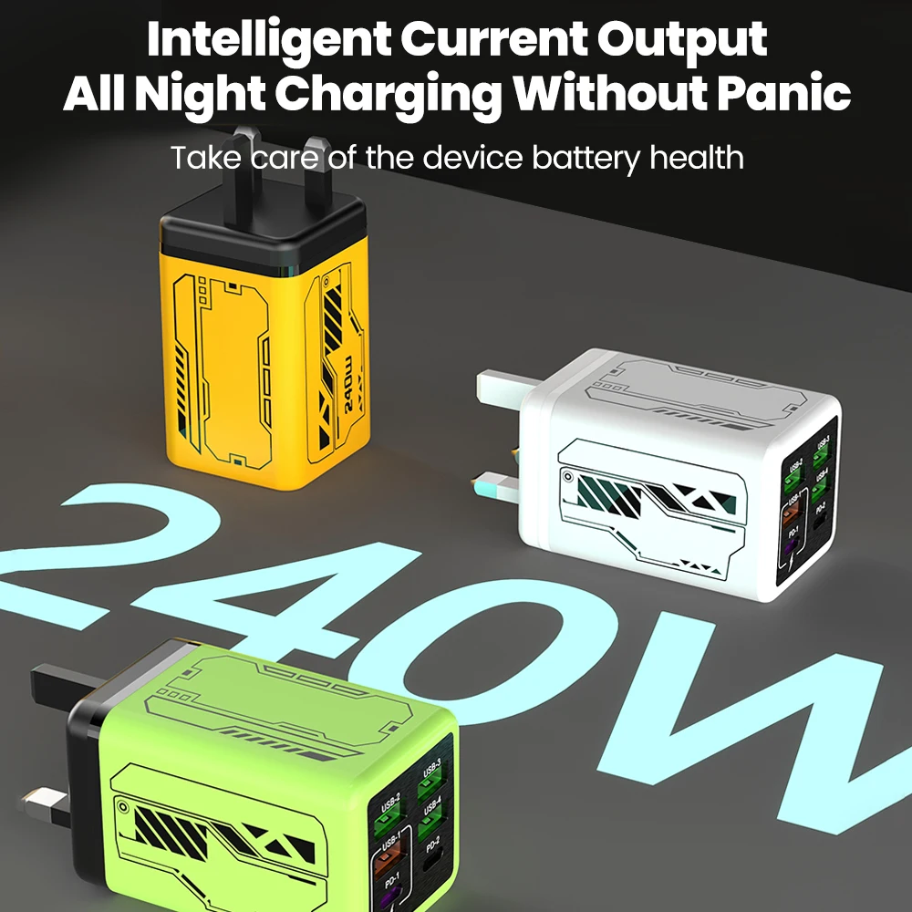 Cargador USB C de 6 puertos carga rápida 3,0 tipo C cargadores de teléfono USB adaptador de carga rápida para iPhone 15 14 Samsung Xiaomi Huawe - imagen 4