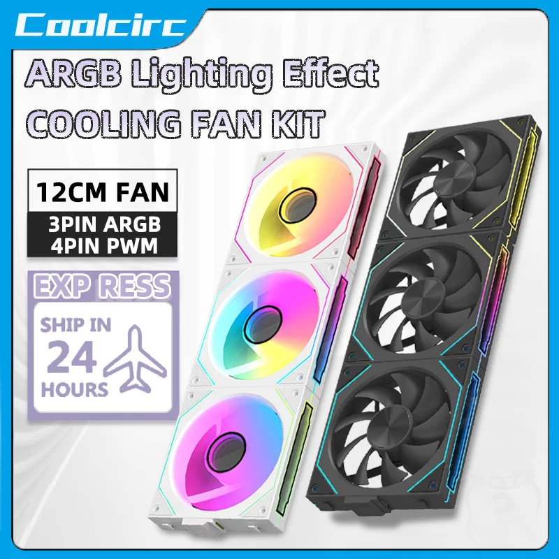 Coolcirc-Kit de ventilador de refrigeración para PC, ARGB, efecto de luz de ciclo de espejo, ventilador de chasis de empalme de cables gratis, refrigeración por agua PWM, ventilador enfriador de CPU de 360mm