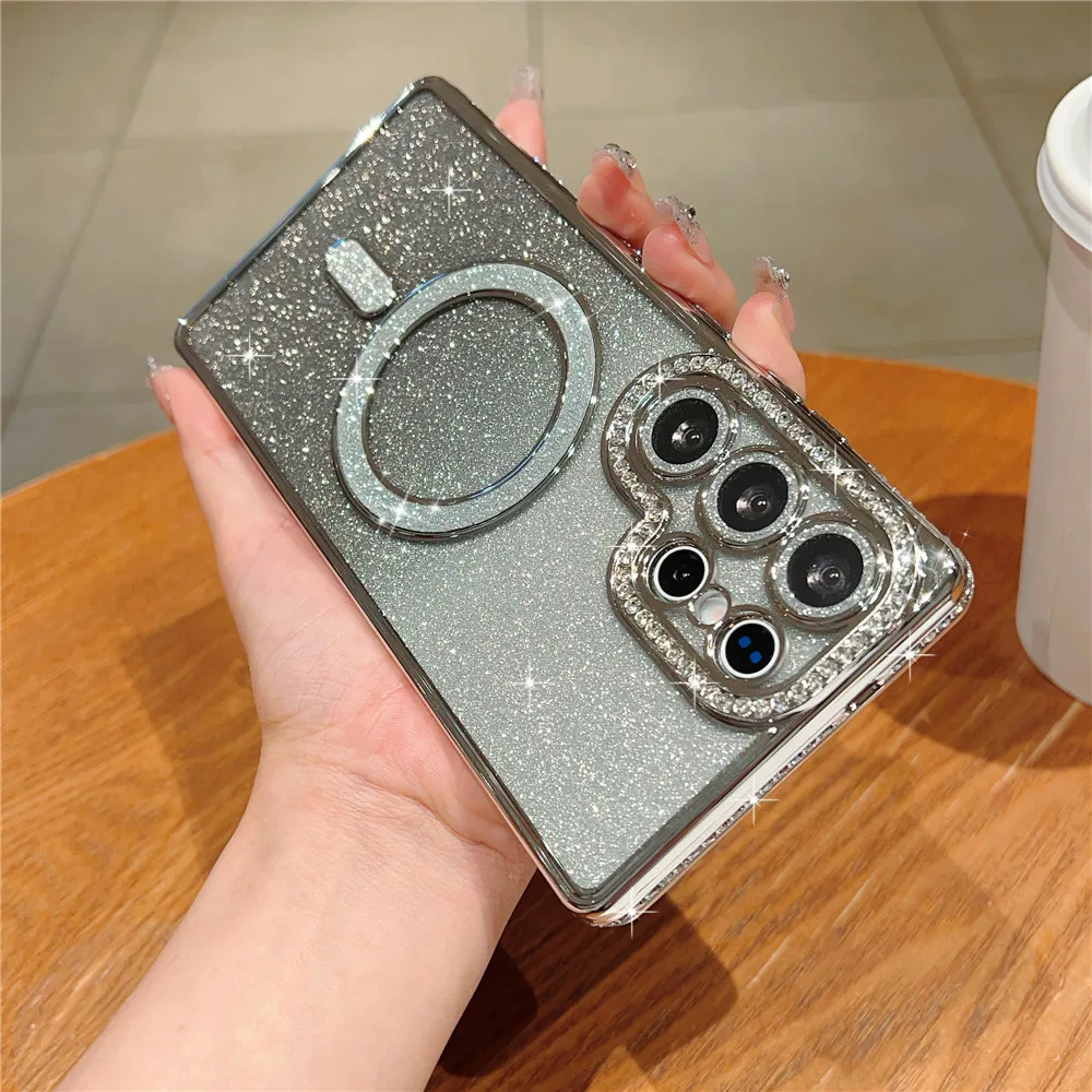 Funda con purpurina electrochapada magnética para Samsung S25 S24 S23 Ultra Plus FE A13 A14 A34 A54 A05 A15 A35 A55 A16, funda suave para teléfono - imagen 3