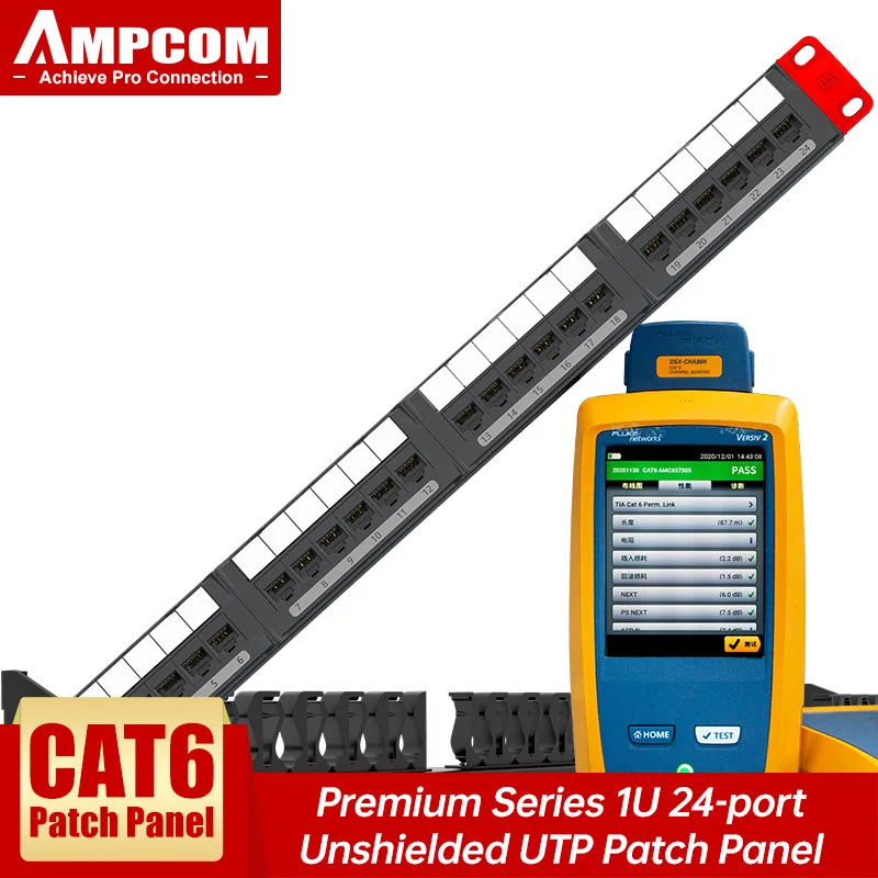 AMPCOM Premium Series CAT5e/6 Panel de conexión keystone de 24/48 puertos, montaje en rack -1/2U, 19 pulgadas, 568A/B, 50u Gold Pla - imagen 2