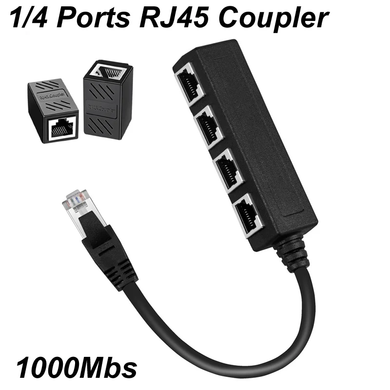 Herramientas de Internet de aleación de Gigabit, 1/4 puertos, 1000Mbs, RJ45, 8P8C, acoplador de enchufe, extensor de Cable LAN de red, adaptador de conector Ethernet