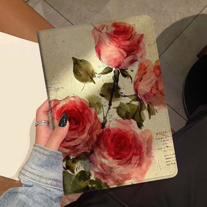 Diseño Vintage de flor de rosa para iPad Pro Air Mini 1, 2, 3, 4, 5, 6, 7, 7, 8, 9, 10, 11, 9,2, 9,7, 10,5, 10,9, 11, 12,9, funda para tableta - imagen 3