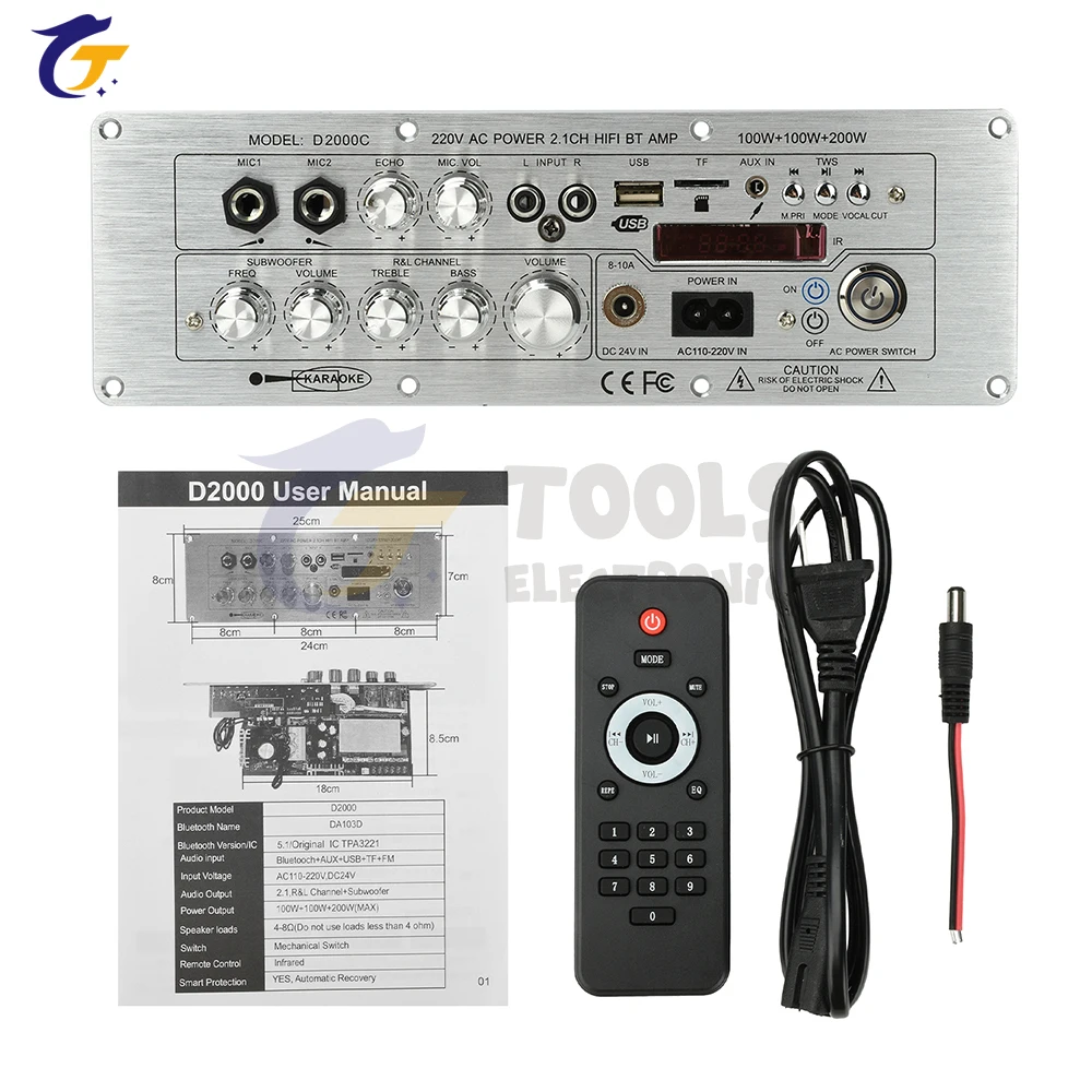 1 placa amplificadora de sonido D2000 100W * 2 + 200W placa amplificadora de 2,1 canales DC 24V/AC110-220V placa amplificadora Bluetooth de alta potencia - imagen 2
