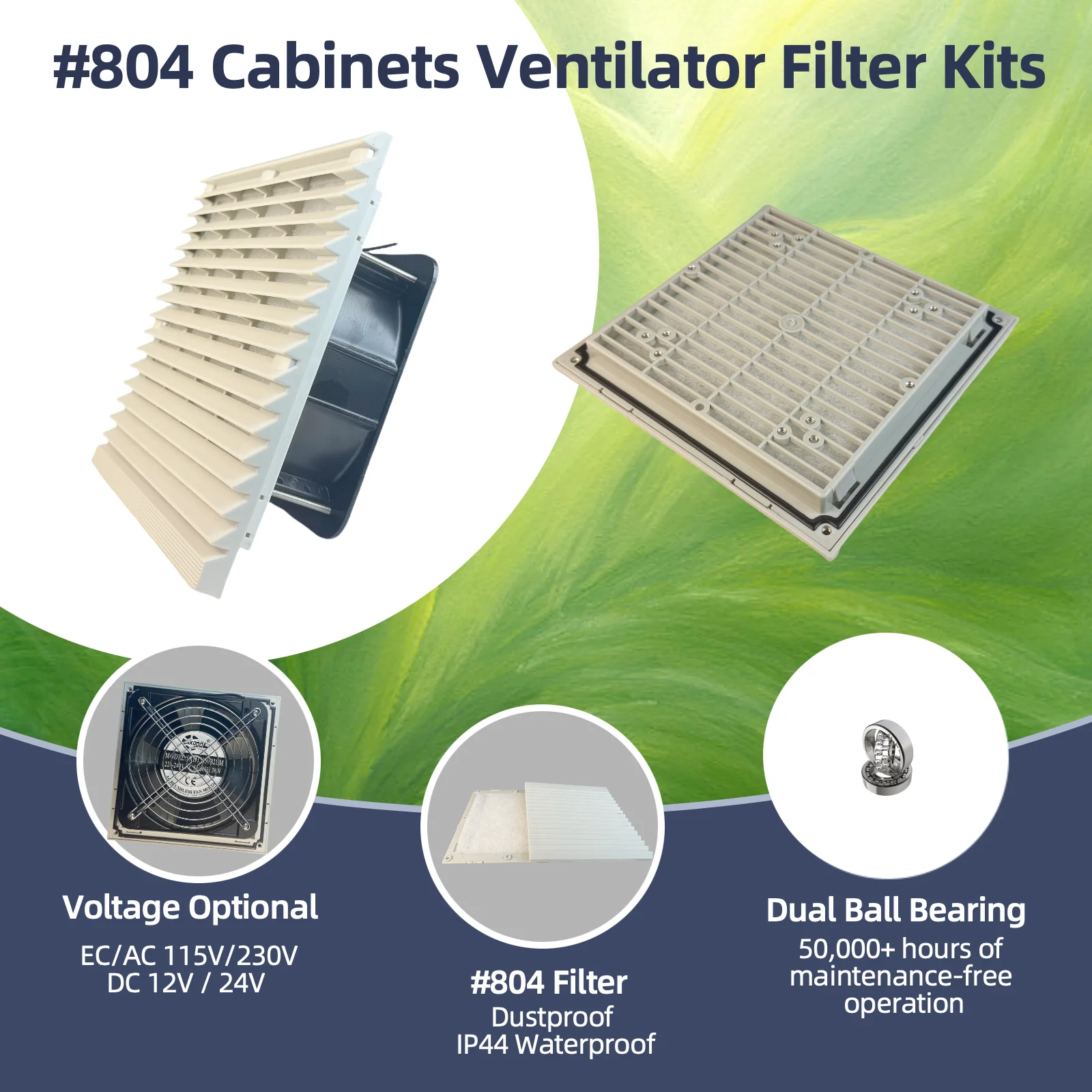 Kit de filtro de ventilación 804 IP44 - Ventilador industrial de 204x204x85 mm 89% a prueba de polvo 115 V 230 V 12 V 24 V 48 V 150 mm Ventilador para gabinetes - imagen 3