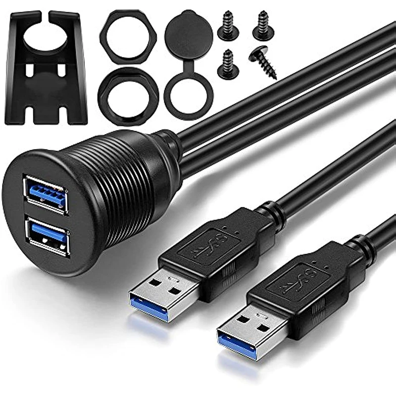 Cable de extensión de montaje empotrado para Panel de salpicadero, USB Dual 3,0/2,0, 1m, 3 pies, 2 puertos para coche, camión, barco, motocicleta, Cable impermeable - imagen 2