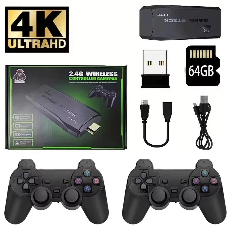Videojuego Stick Lite 4K, consola M8, 64GB, doble controlador inalámbrico para 10000 juegos Retro, regalo de Navidad para niños