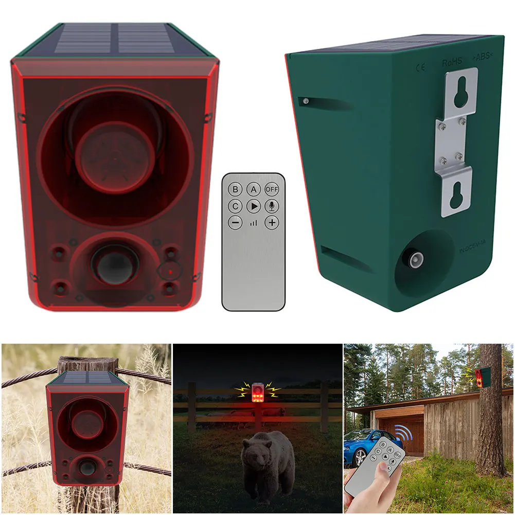 Alarma Solar con Sensor de movimiento para exteriores, repelente de animales con sonido de tiro para ladridos de perros, alarma de inducción infrarroja Solar para granja en casa