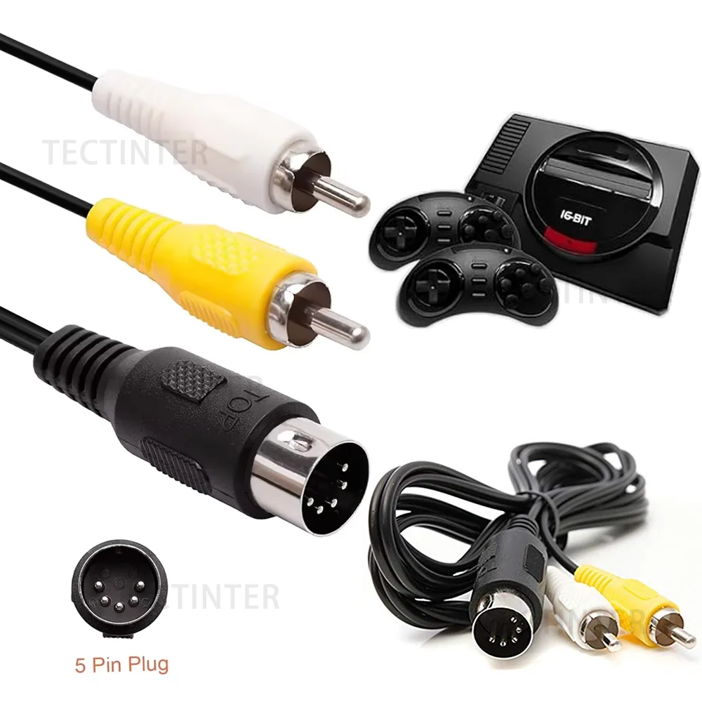 Para SEGA Mega Drive 1 Cable de Audio y vídeo AV Cable RCA 1,8 M/6 pies conexión AV enchufe compuesto de 5 pines para accesorios Genesis 1
