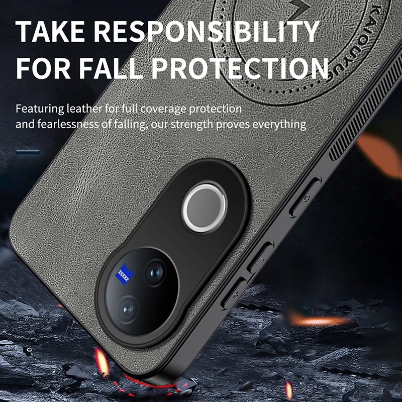 Funda para VIVO V50 Lightning Nappa patrón magnético PU cuero cámara protección cubierta para VIVO V50 parachoques a prueba de golpes - imagen 4