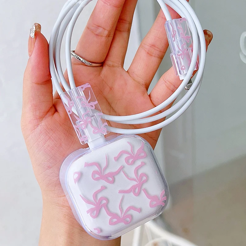 Funda protectora de cargador con diseño de amor rosa para iPhone, 20W, enchufe triangular, adaptador USB, gestión de cables, accesorios enrolladores, nuevo - imagen 2